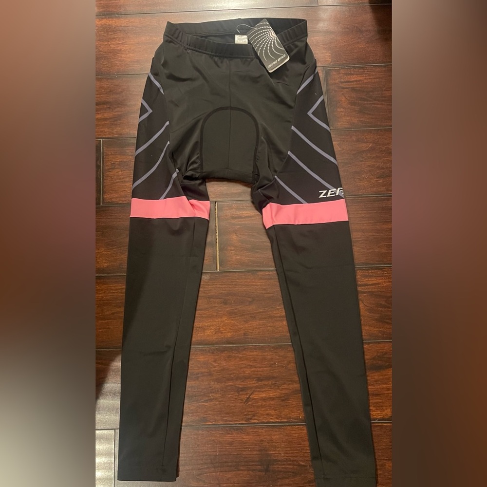 NWT Zero Bike  - Black & Pink Padded Cycling Leggings Sz S
